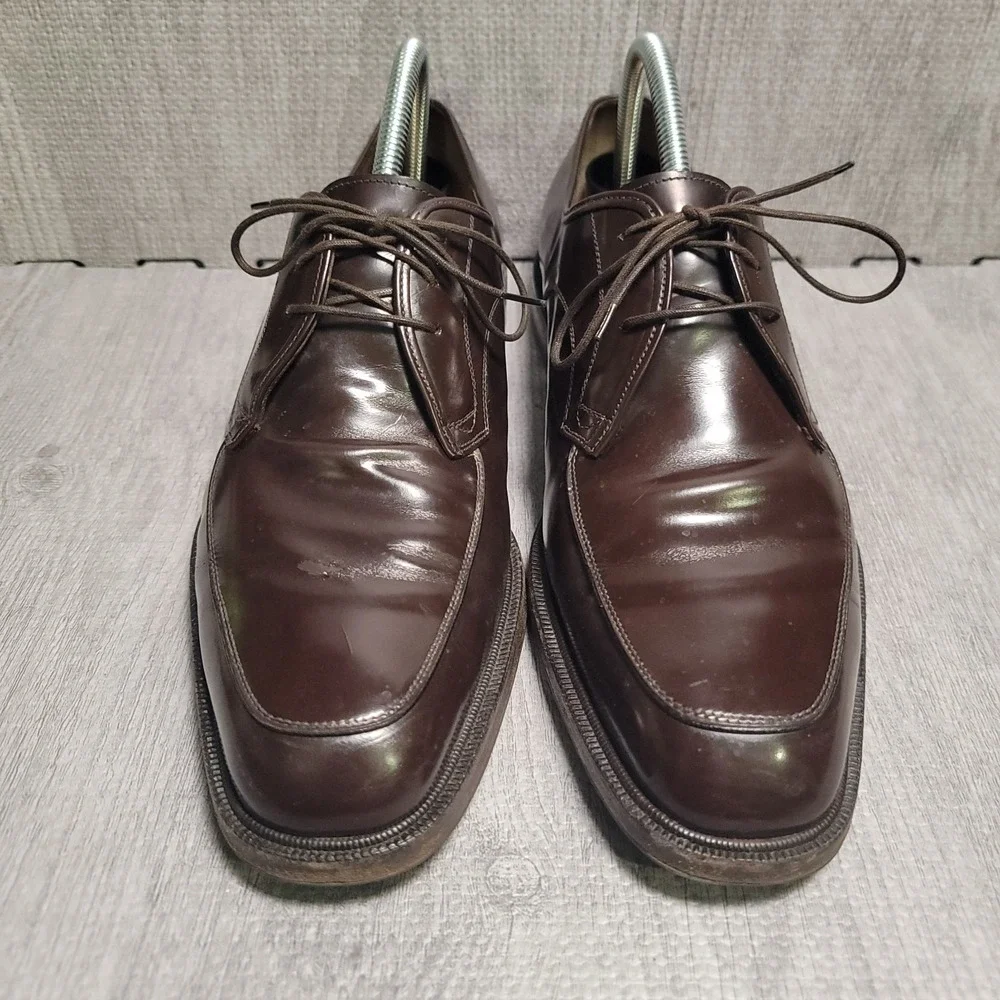 Salvatore Ferragamo Shoes Mens 9.5 D Brown Apron Toe Derby Italy UG10216